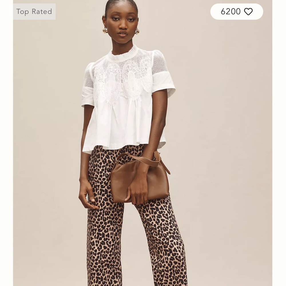 The Iris Short-Sleeve Lace Poplin Blouse by En Elly Anthropologie